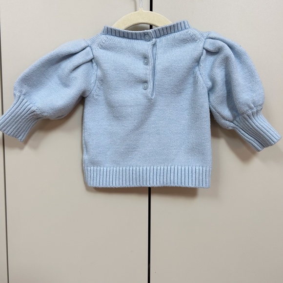 JANIE AND JACK light blue flower applique puff sleeve sweater sz 6-12 months - Picture 2 of 9